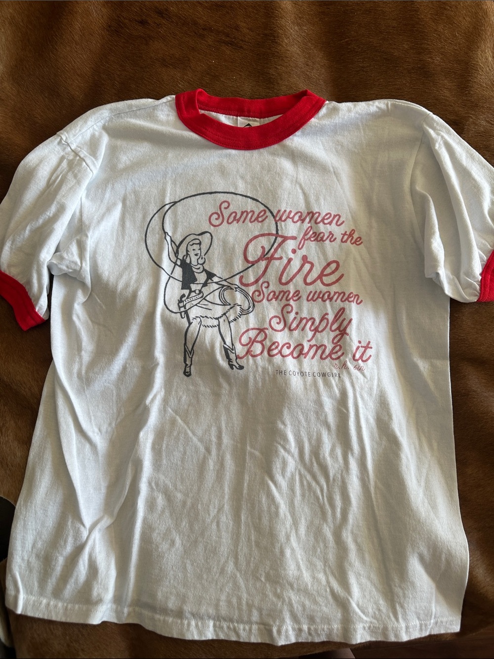 White & Red Ringer Graphic Tee - 'Some Women Fear the Fire'